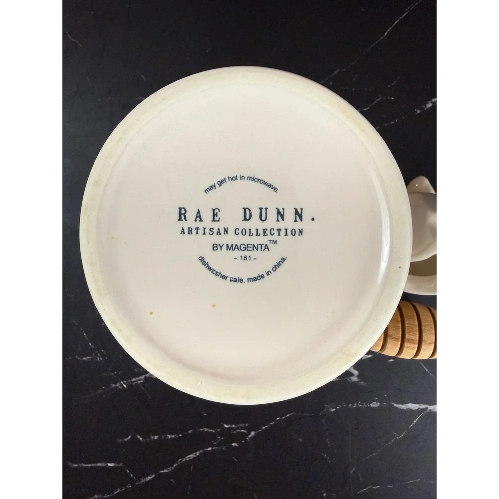 Rae Dunn HONEY Pot Large Letters with Wood Dipper And Bee Lid‎ Magenta EUC!